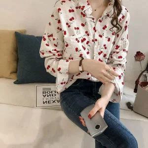 [하프클럽/]가슴 아처 추천 포켓 체리 블라우스