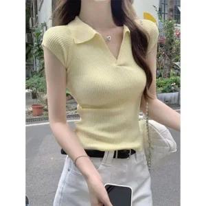 [하프클럽/]여름 데일리룩 카라 민소매 니트