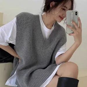 [하프클럽/]여성 오버핏 브이넥 니트 조끼 베스트