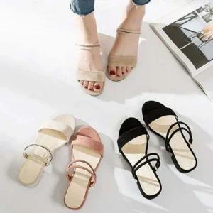 세무 낮은 슈즈 스웨이드 통굽 스트랩 여름 여자 두줄