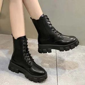 블랙 하이플랫폼 롱레이스업 워커부츠 여성 스트릿걸크러시룩