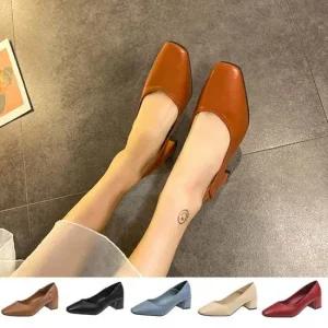 블로퍼 활용 스퀘어 토 세련 미들힐 여성 펌프스뮬