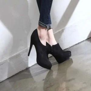 여자 옆지퍼 킬힐 가보시 앵클 스웨이드