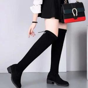 롱부츠 캐주얼 블랙 슬림 여자 미들힐 스웨이드