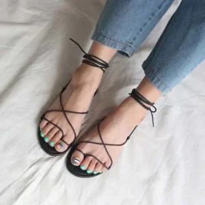 여성 예쁜 발목 끈 스트랩 베이직 스타일 여름 샌들