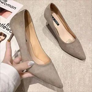 여성 하이힐 스웨이드 뾰족앞코 7cm 5cm 스틸레토 힐 구두