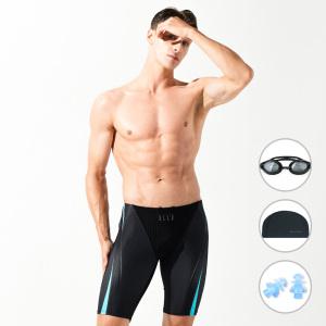 [4종세트] 베이직엘르 남성 5부 선수용 실내 수영복 블랙 BEZ-R409K