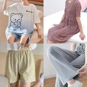 여름 여성 체크 반바지 파자마 홈웨어 원피스 잠옷 실내복 반팔 꽃무늬 냉감 쿨 밴딩