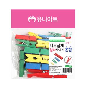 유니아트 나무집게 칼라 사이즈혼합 G004 데코집게