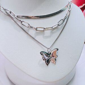 2개가1세트! ) 뱀줄 레이어드 체인 초커 나비 목걸이