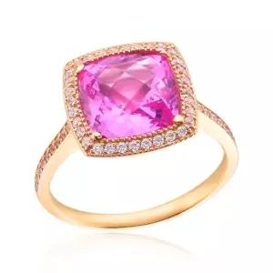 [비앤비골드] 14K/18K 사각 볼륨 핑크사파이어 반지 RSS1096