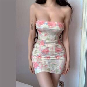 플라워 스판 튜브 탑 미니원피스