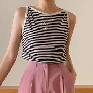 [코코블랑] 보트넥 스트라이프 슬리브리스