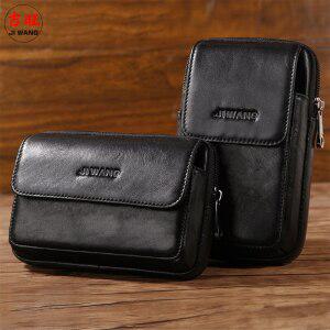 JI WANG 남성용 가죽 패니 웨이스트 백 휴대폰 동전 지갑 포켓 벨트 범 파우치 남성 밀리터리 팩 패션