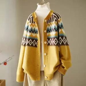 [휴드]레트로 자카드 패턴 포인트 니트 가디건 4COLOR