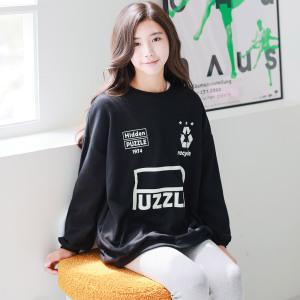 [아이라인키즈] 퍼즐 박스 롱 티 맨투맨 주니어 오버핏 초등 학생 여아 의류 옷 아동 원피스