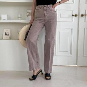 [M7] 여자 레드베이지 진 핀턱 워싱 일자핏 팬츠