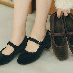 [더힐][더힐슈즈] 벨벳 메리제인 겨울 여성여자 털 플랫슈즈 로퍼 단화 3.5cm sms114-1