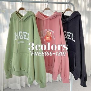 굿고퀄!기모예쁜색감[120까지/빅사이즈/딸기녹차/도톰핵따뜻]엔젤 레터링 자수 후드 맨투맨(308)데일리 캐주얼 박시핏 아방핏 긴팔티 겨울 꾸안꾸 체형커버 오버핏 플러스사이즈