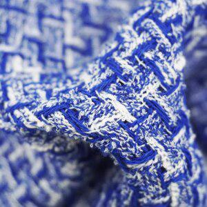 패브릭 클래식 울 트위드 원단 코트용 로얄 블루 수제 바느질 마당 반짝이 천