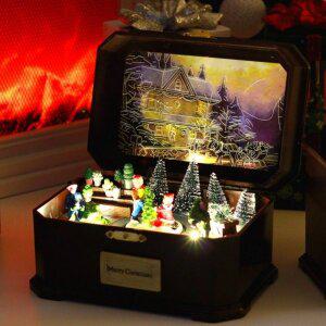 [제이큐]크리스마스 오르골박스 트리 산타 LED 상자 앤틱 빈티지 장식 소품