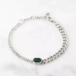 [차차실버] 에메랄드 스와로브스키 큐빅 은팔찌 남자 여자 엔틱 925실버 남여공용 커플 세련된