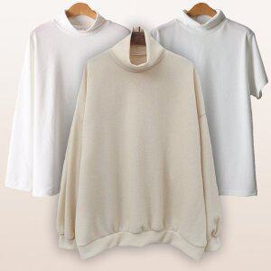 [아이우먼]리얼 빅사이즈 폴라 티셔츠 골지 코튼 반팔 하이넥 목