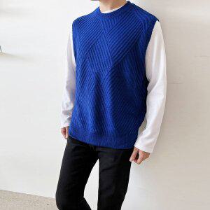 [리빌모아]남자 비비드 사선 니트 가디건 맨투맨 폴라티 남자조끼 베스트 조끼DJ-VEA-SYAN1055-코발트블루