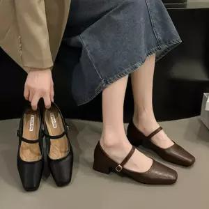 더구두 세미사각코 통굽 메리제인 로퍼 단화 구두(4cm)-1740