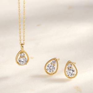 [골드팡]14k 트윈페어드롭 모이사 다이아몬드 2종 세트(목걸이+귀걸이)