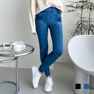 더블버튼 기모 데님 레깅스 데님레깅스 기모 청레깅스