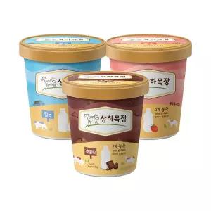 상하목장 아이스크림 파인트 474ml  초코+밀크+딸기 각1개(총3개)
