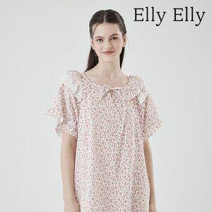 [엘리자베스]프리미엄 홈웨어 프릴레이스 반소매 원피스 홈드레스 부드러운 잠옷 LL-716