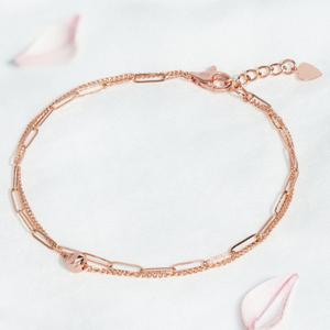 14K 18K 레이어드 체인 두줄 팔찌 19.5cm 클루 여성 패션 핑크골드 데일리 금팔찌