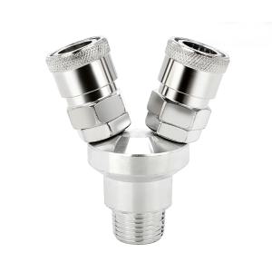 공압 피팅 에어 퀵 커플러 2구 M 카플러 연결 2방향 건 밸브 니플 물 호스