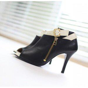 [지젤슈즈]배색포인트 토오픈 부티힐/ [1228-1]