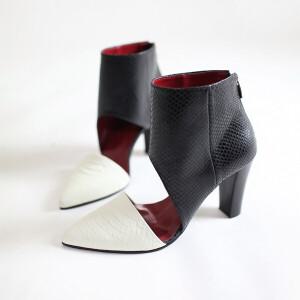 [지젤슈즈] 천연소가죽 믹스매치 발목 부티힐 [2007]