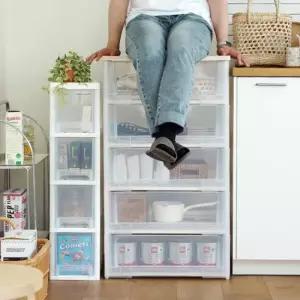 아트박스 보노하우스 이노스 투명 우드상판 5단 서랍장 플라스틱 수납장