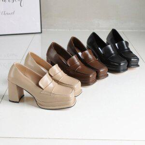 [바닐라슈] 모키즈 스퀘어 가보시 로퍼힐 펌프스(8cm)