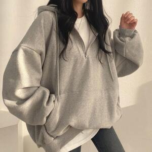 [오노마] ONM 여성 지퍼 반집업 겨울 베이직 데일리템 기모 후드티