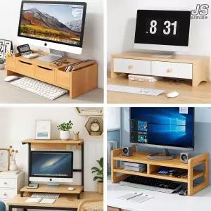 [모음전] 서랍형 듀얼 컴퓨터 모니터 받침대 사무실 원목 모니터받침대 2단 책상 정리 책꽂이 1단 서랍 수납 선반 노트북 거치대