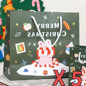 무광 코팅쇼핑백 크리스마스 종이 선물 쇼핑백 대형 5개 돌봄교실 DIY키트