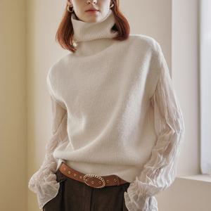 [MAXZA] 루즈핏 터틀넥 리브 니트 베스트