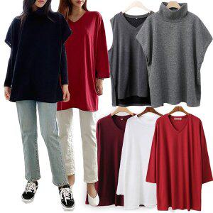 [아이우먼]중년 빅사이즈 베이직 조끼 폴라티 라운드 롱 티셔츠