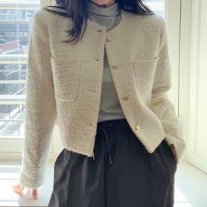 [LFOPV6NE_4A]프렌치 숏자켓 하트단추 크롭 캐주얼