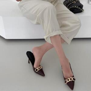 여자 구두 오피스 체인장식 뮬 슬리퍼 힐