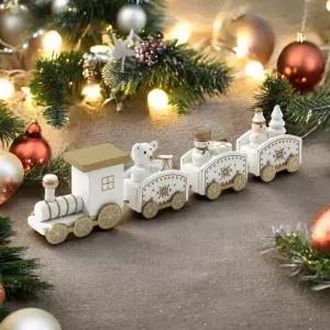 크리스마스 원목 해피 기차(화이트) 미니어처 디자인