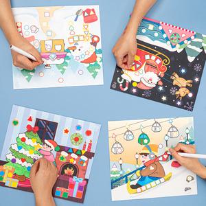 [민화샵] 겨울 종이 도형 스티커 꾸미기 색칠 놀이 북아트 수학 미술 그림 재료 체험 DIY 크리스마스 키트
