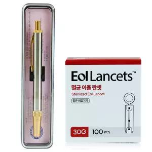 스텐 사혈기 채혈 세트[채혈기+채혈침 100개] 채혈기 사혈침 수지침 란셋 바늘 알콜스왑