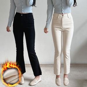 (S-2XL/3단 기장) 겨울 여성 기모 세미 부츠컷 면바지 밑단 컷팅 칼구제 키작녀 스판 빅사이즈 2컬러